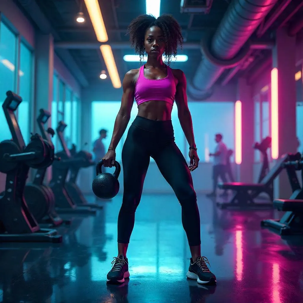 Futuristic Gym Concept Art: Beautiful Black Woman