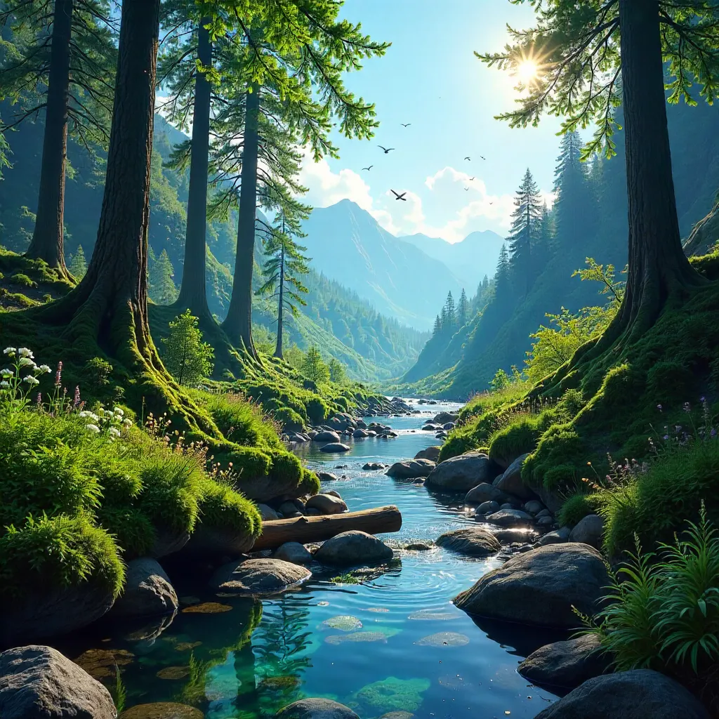 Tranquil Forest Valley and Gentle Stream
