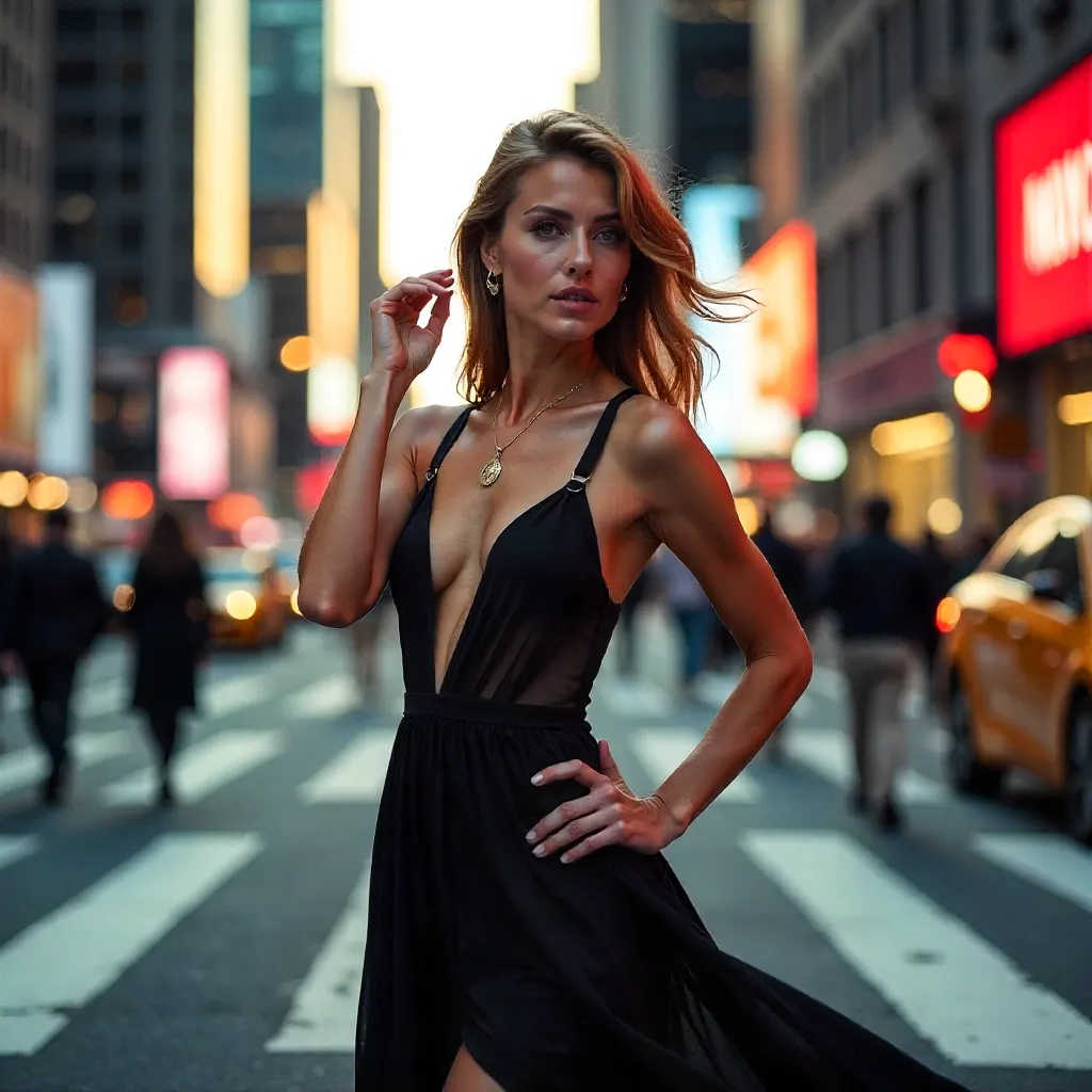Urban Elegance: Stylish Woman in a Flowing Sheer Dress