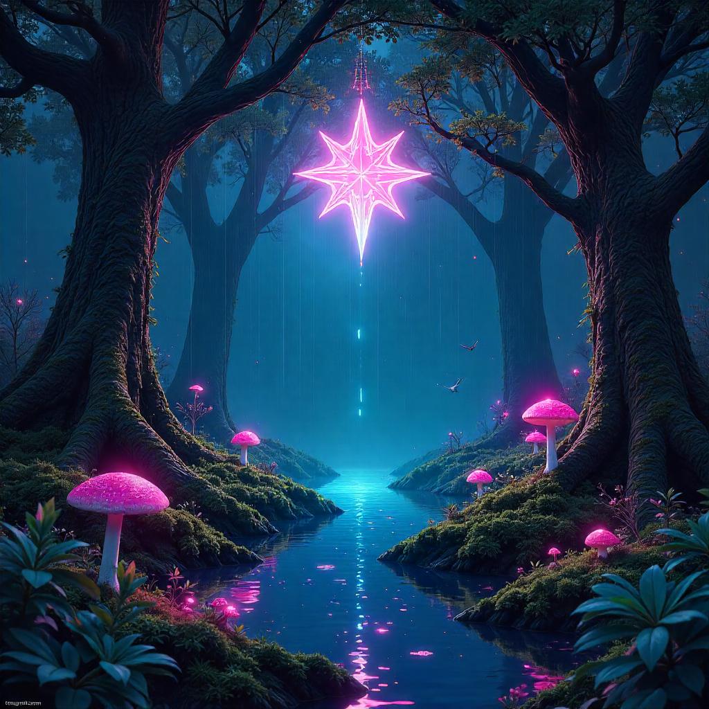 Starfall Neon Grove: Cyberpunk Enchantment