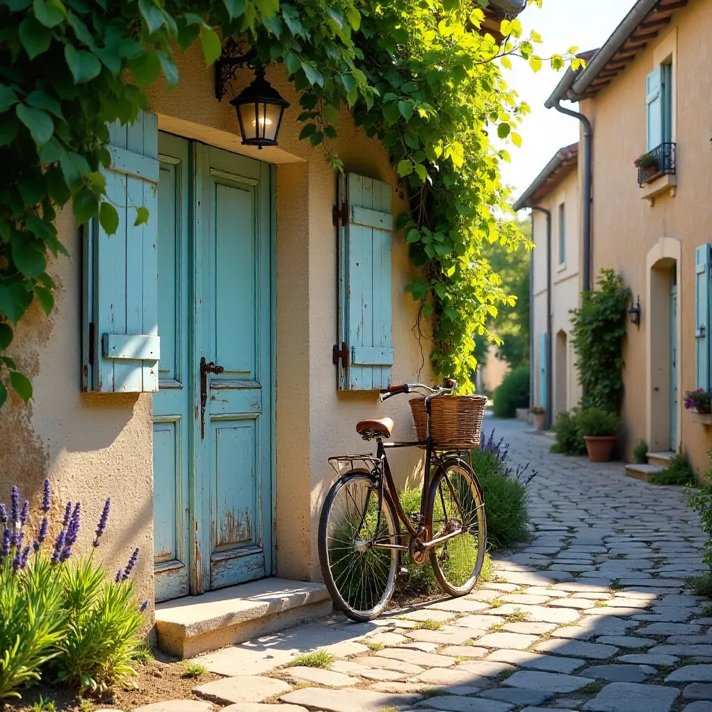 Rustic French Door, Shutters and Bicycle