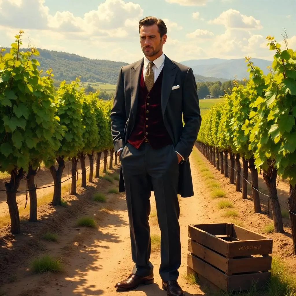 Elegant White Gentleman in a Vineyard Oil Portrait