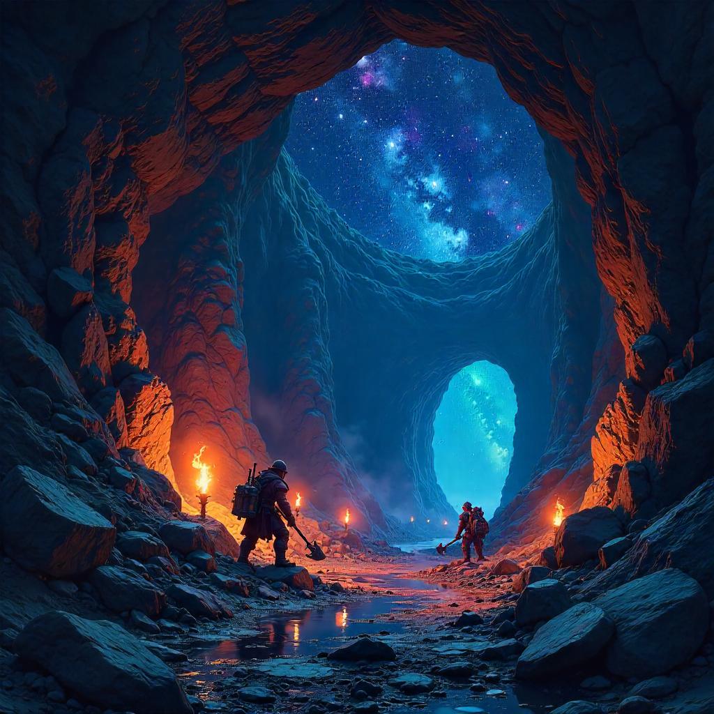Neon Constellations Above a Dwarf Mine