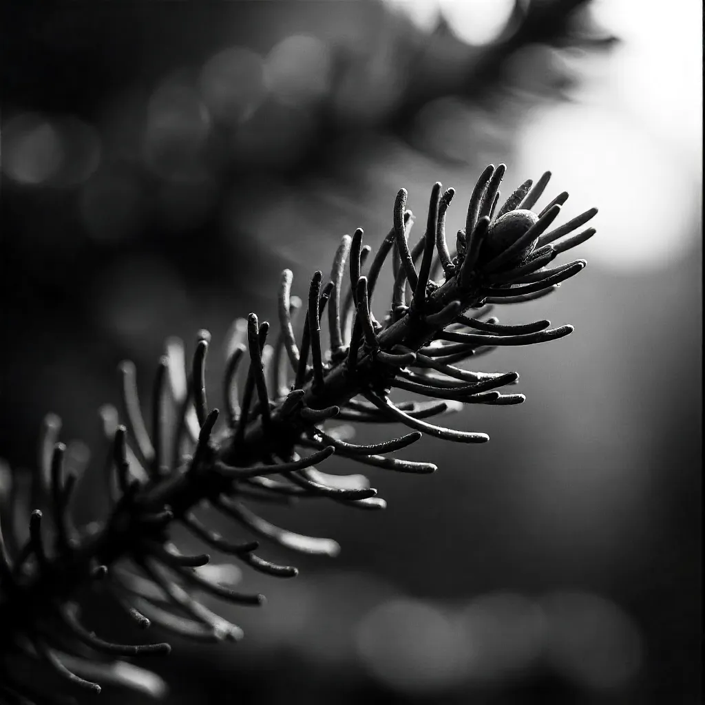 Monochrome Pine Branches: Intricate Textures in Focus
