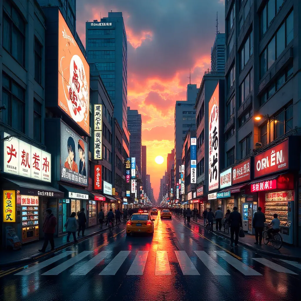 Sunset Pulse: Tokyo Street at Neon Twilight