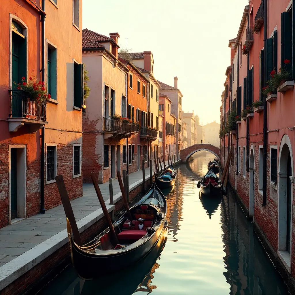 Quiet Venice Canal with Colorful Historic Facades