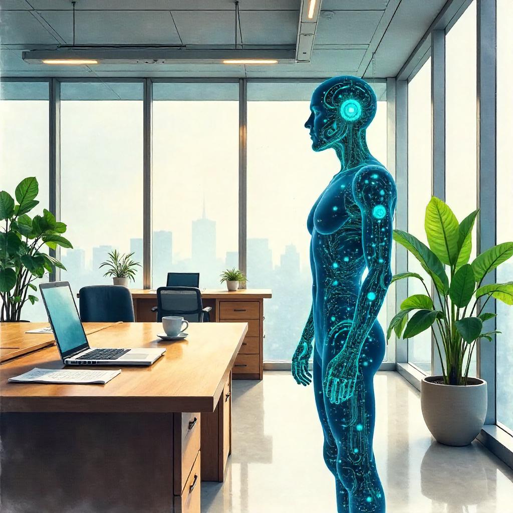 Watercolor AI Construct in an Office Building