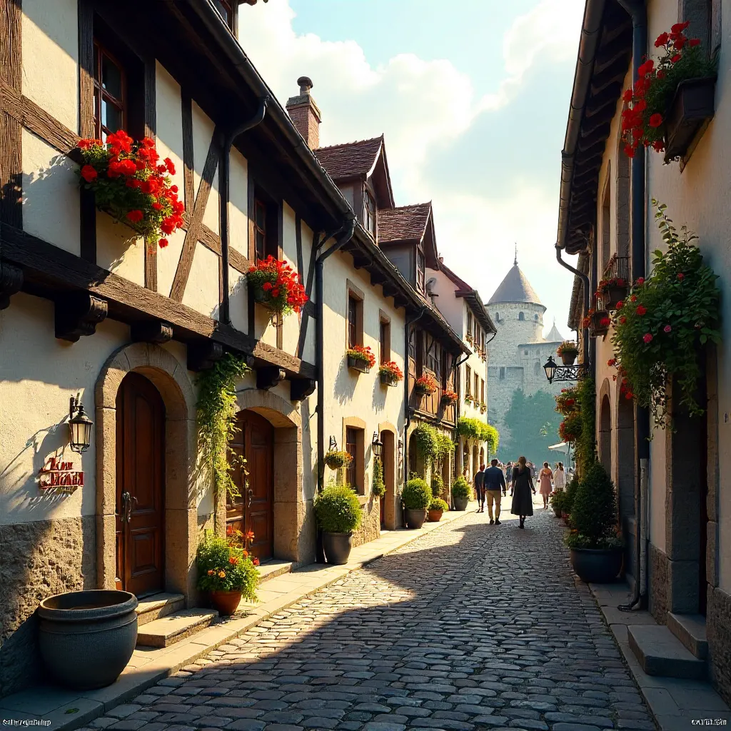 Charming Rothenburg Street with Timber-Faced Facades