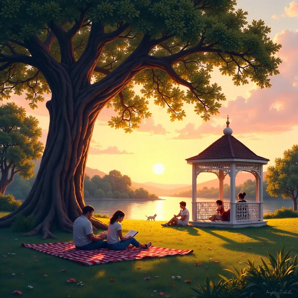Sunset Serenity by Tree and Gazebo in the Park