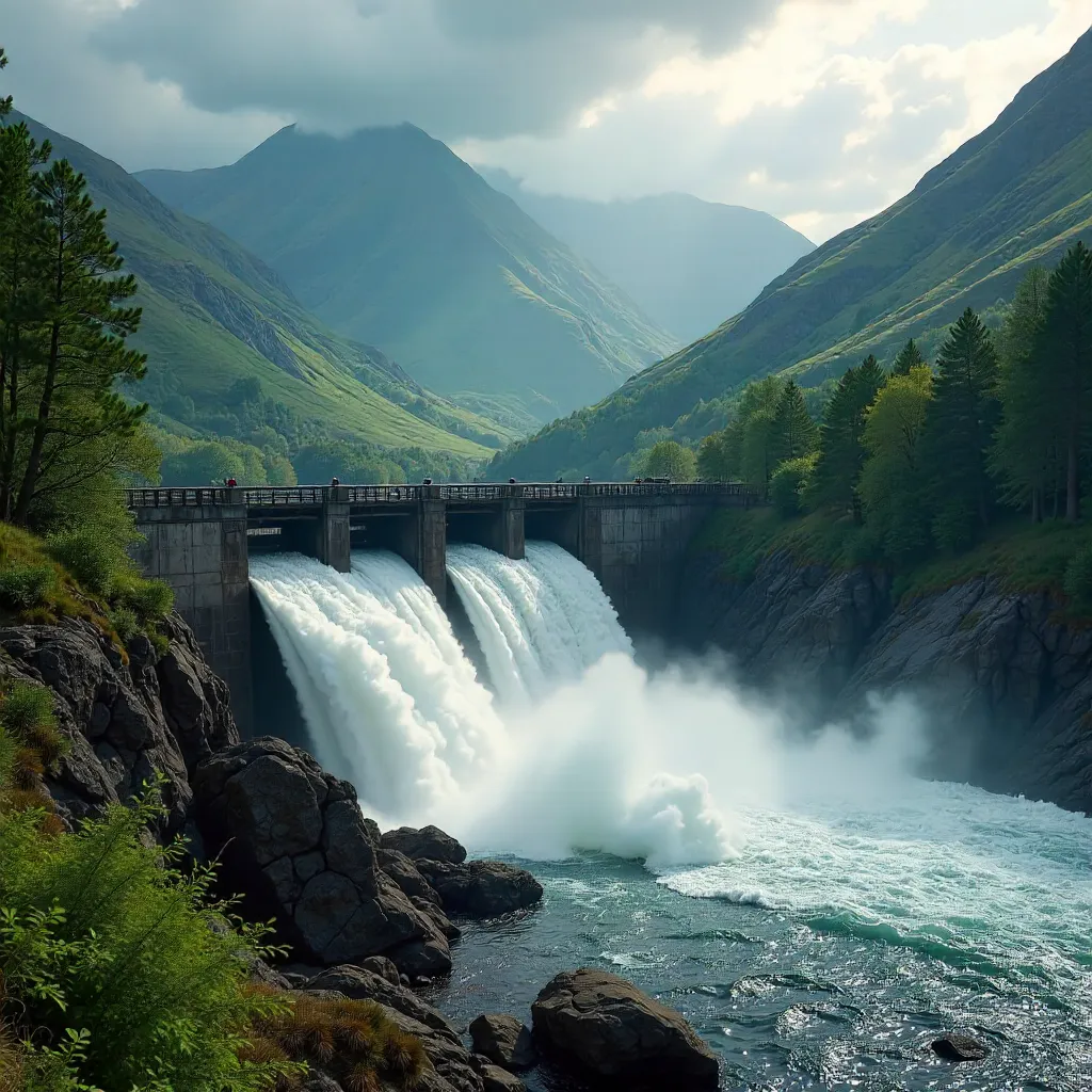 Majestic Highlands Dam Amid Lush Forest Backdrop