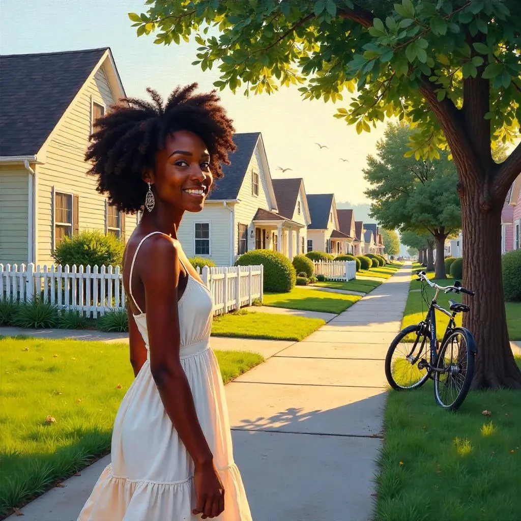 Oil Portrait of a Young Black Woman in Suburban Light