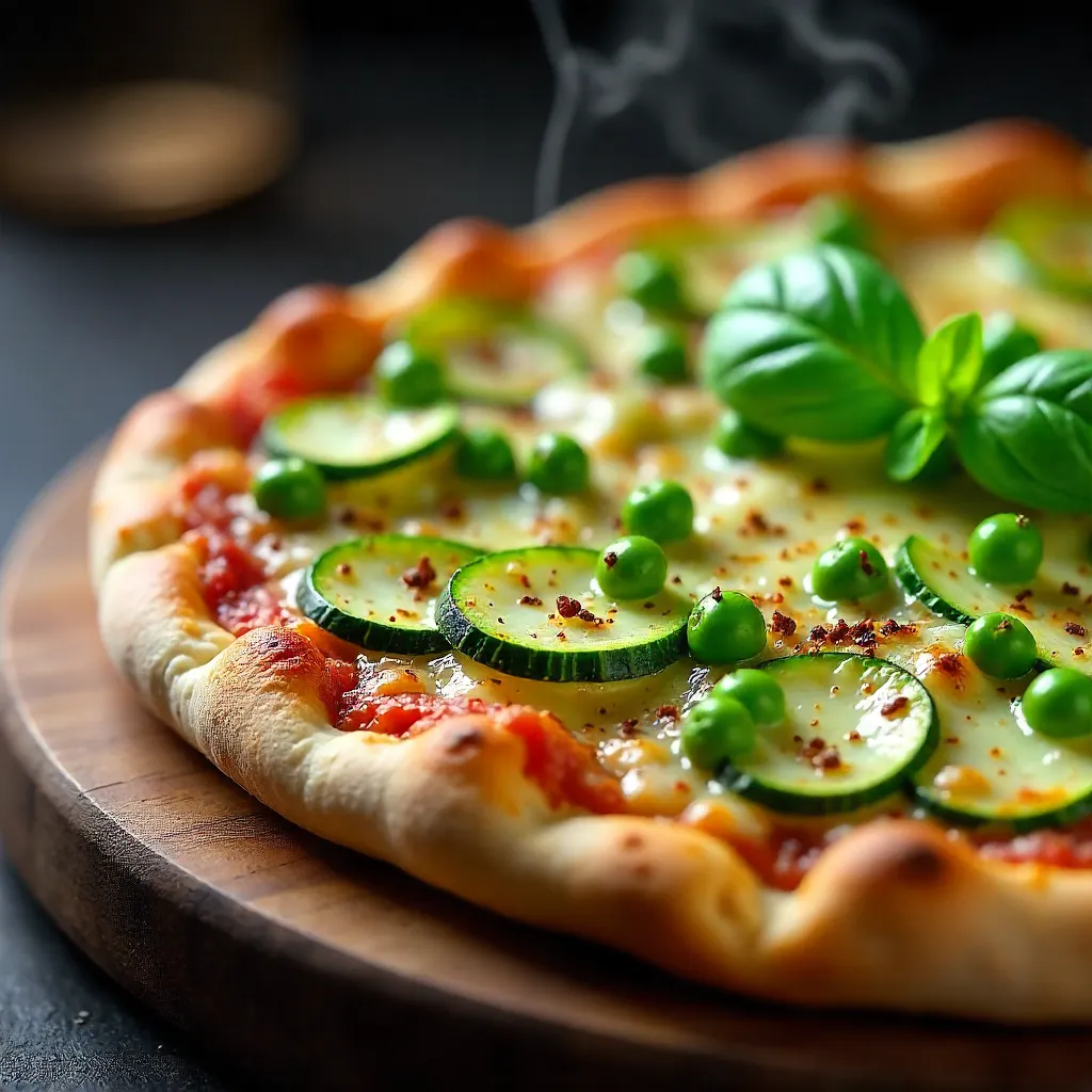Macro Close-Up: Gourmet Veggie Pizza with Zucchini & Peas