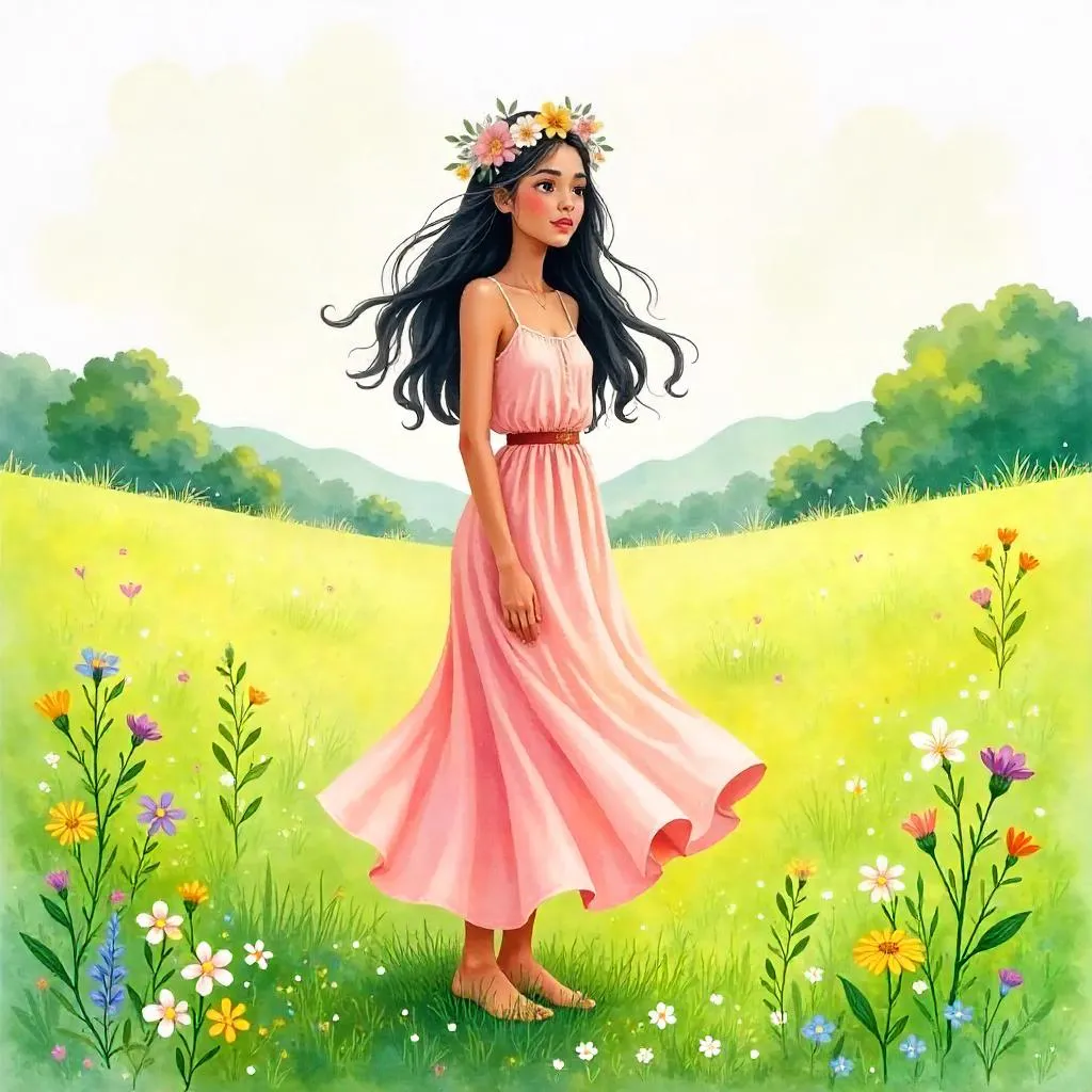 Latina Woman in a Watercolor Meadow
