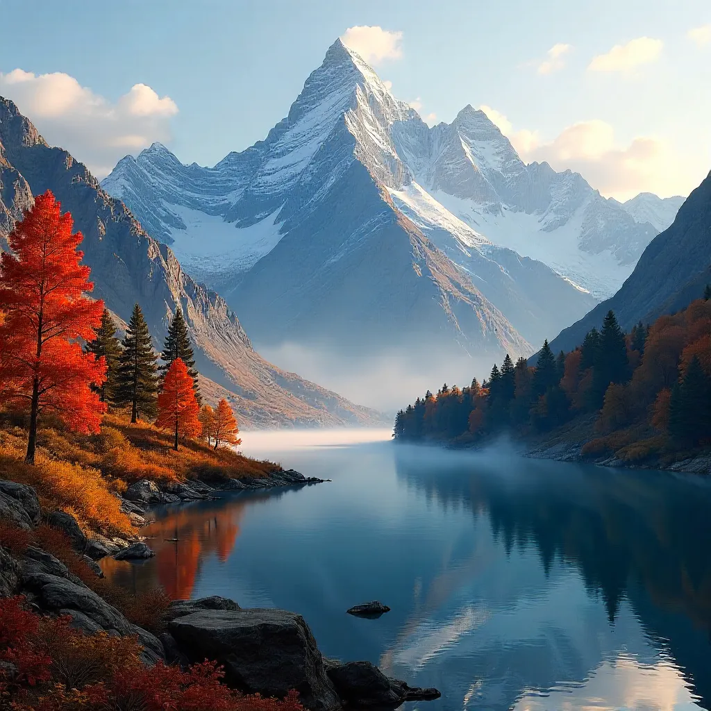 Autumn Serenity Above Snow-Capped Peaks