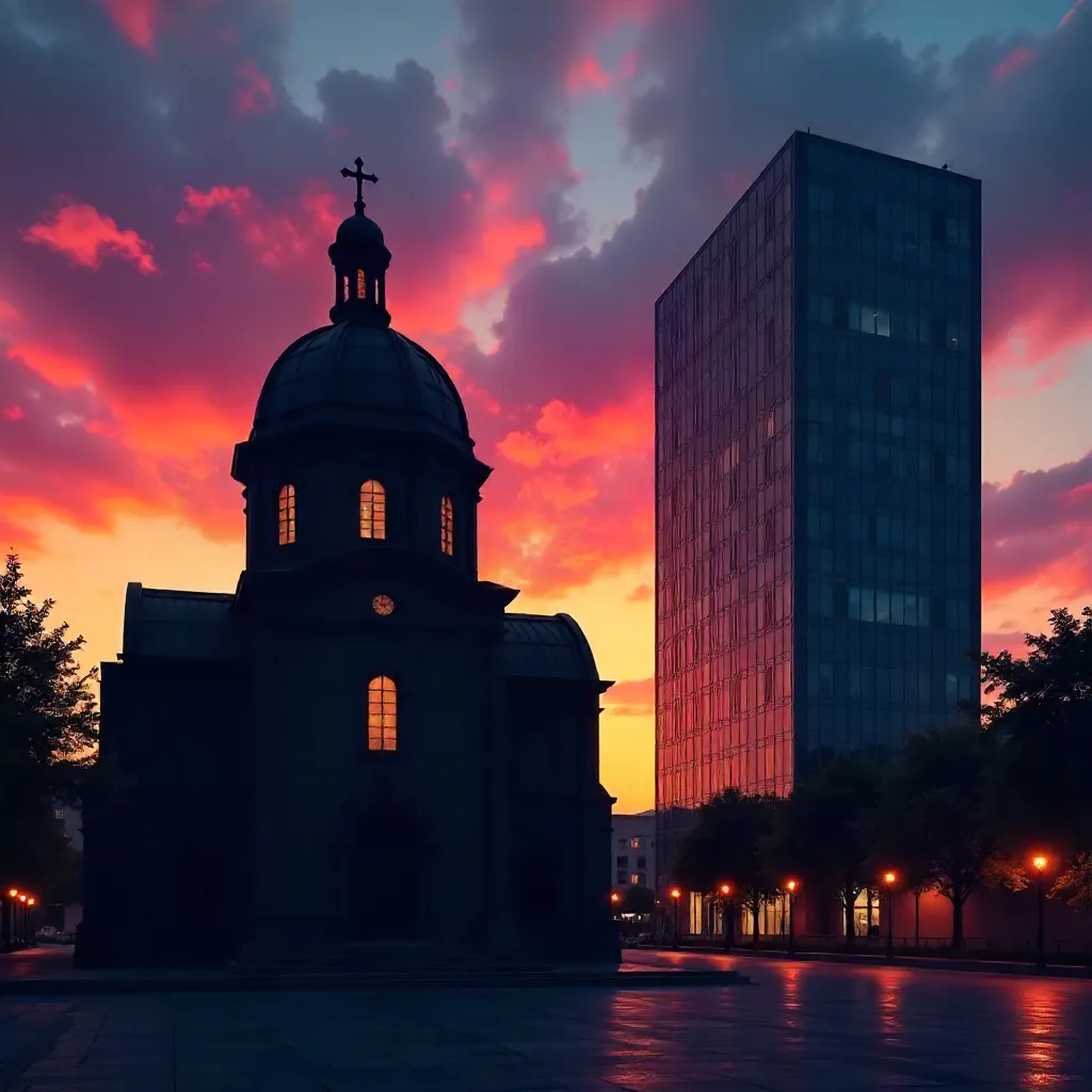 Dusk Dome Silhouette by a Modern Building