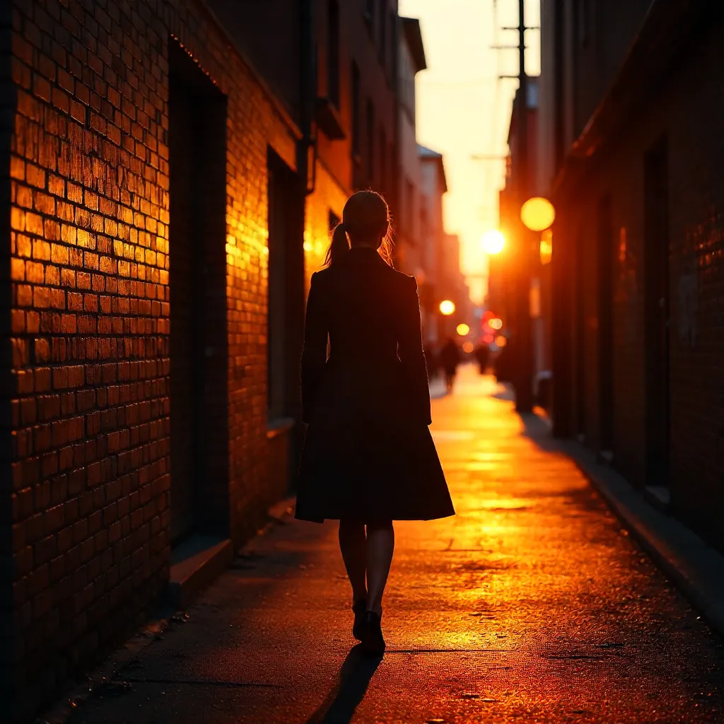 Golden Hour Silhouette in an Urban Alley