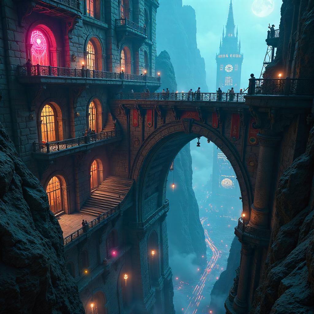 Neon Bridge in a Wizard Tower