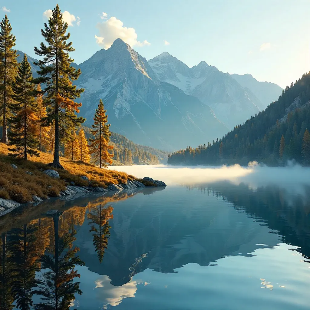 Sunlit Alpine Lake Amid Peaceful Peaks