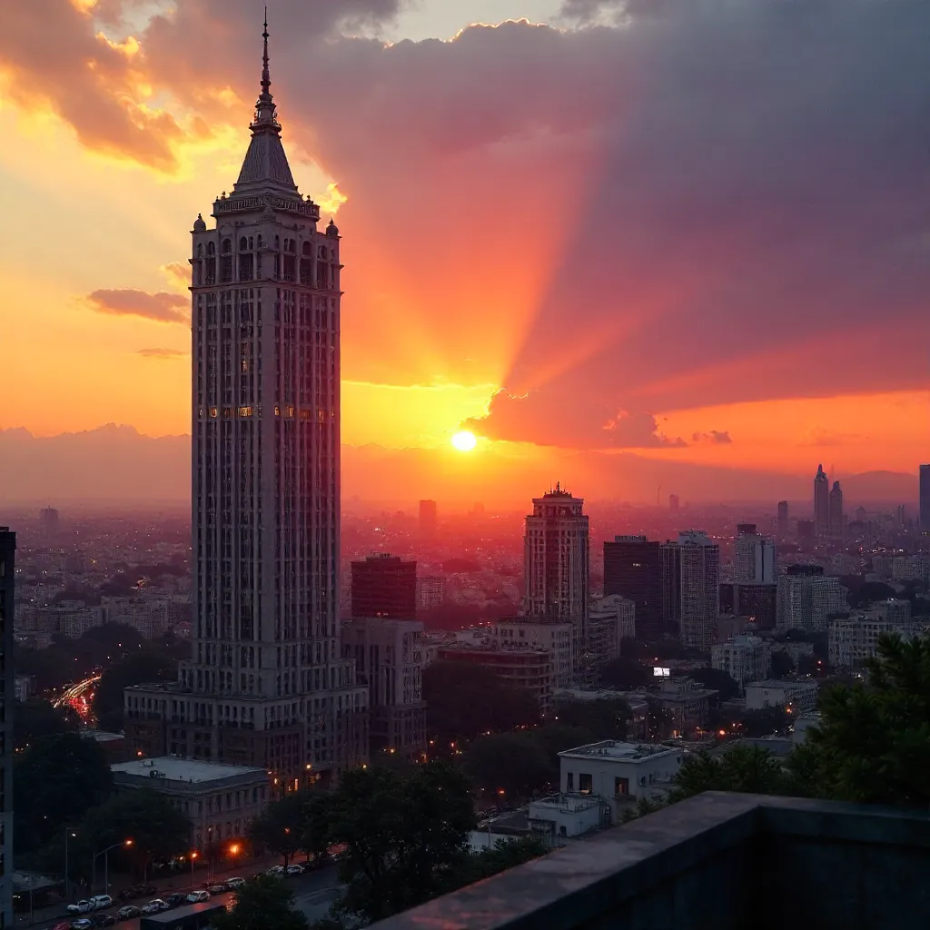 Sunset over Torre Latinoamericana, Mexico City