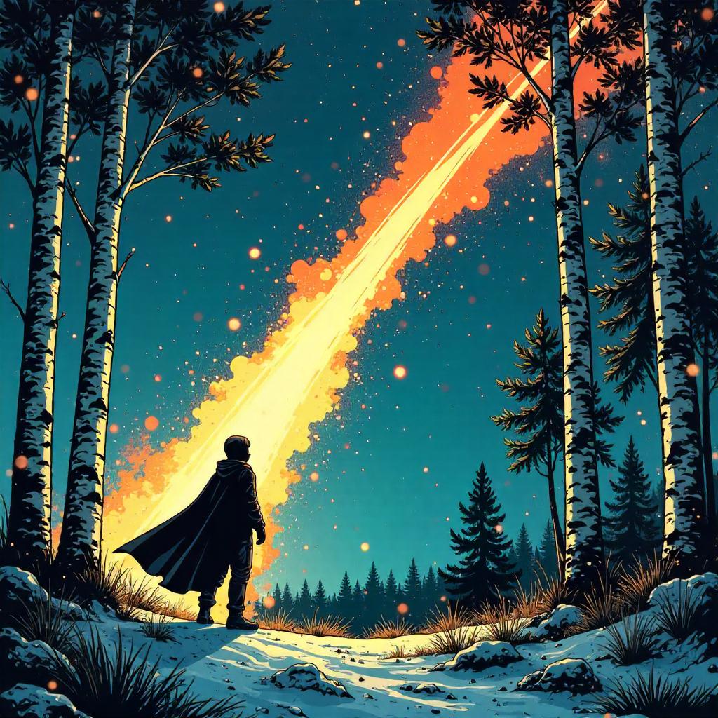 Comet Over Birch Forest: A Comic Scene