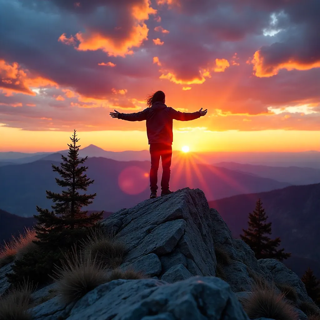 Silhouette on a California Mountain at Sunset
