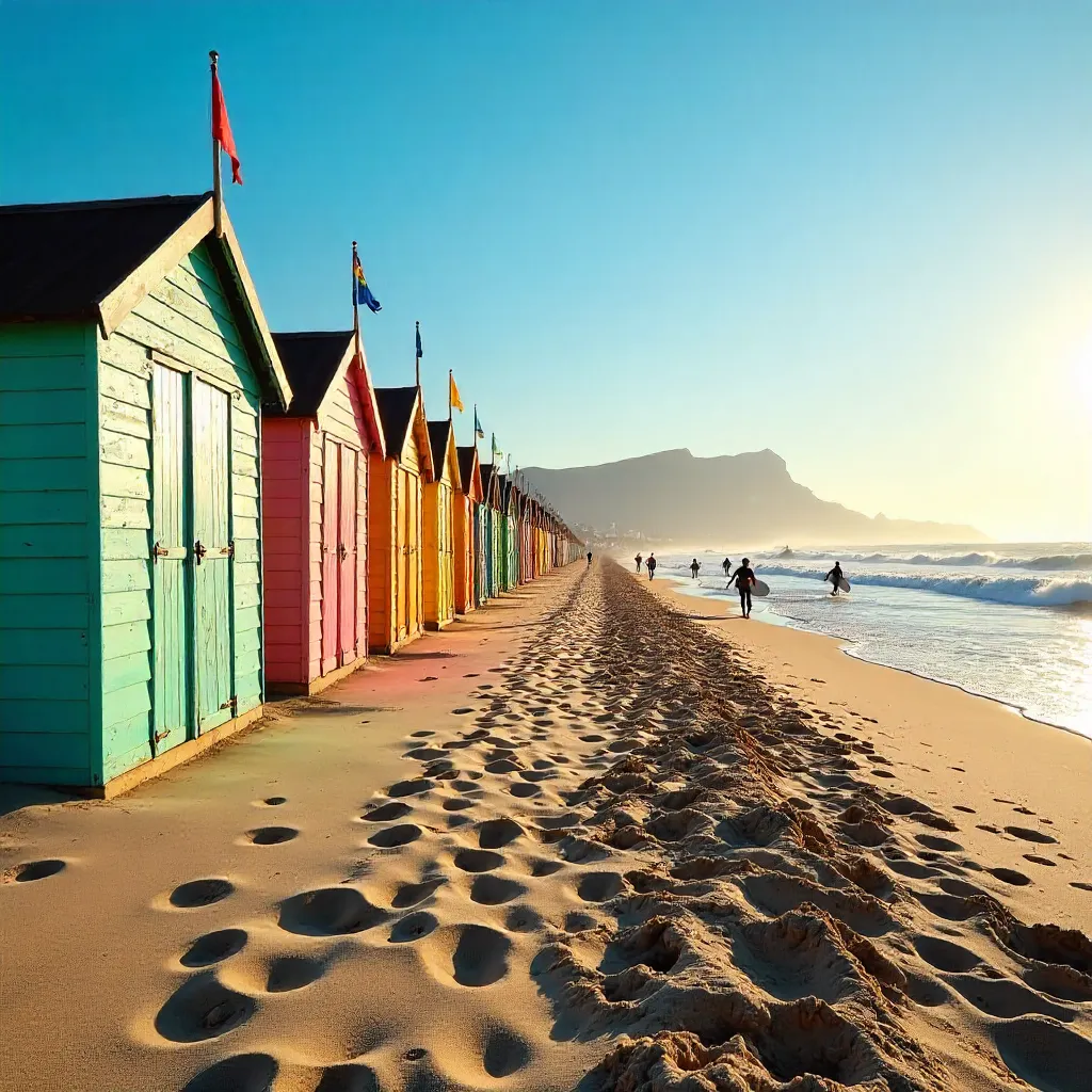 Colorful Muizenberg Beach Huts on Cape Town Shore