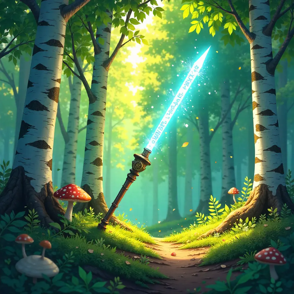 Birch Forest Arc: Anime Wand in Soft Light