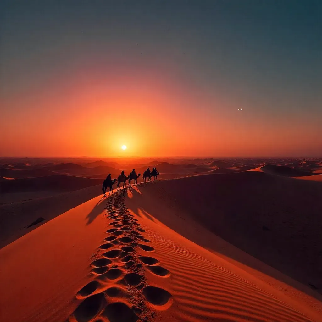 Twilight Silhouettes in Merzouga Dunes