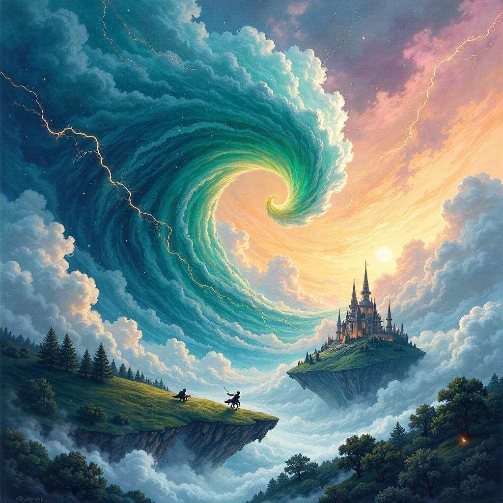 Hurricane Whispers Over a Magical Watercolor Realm