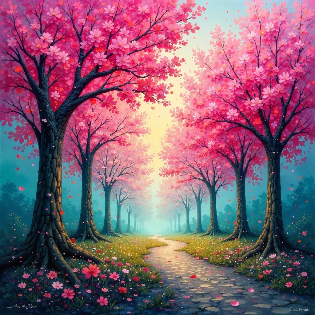 Dreamlike Abstract Blooming Trees
