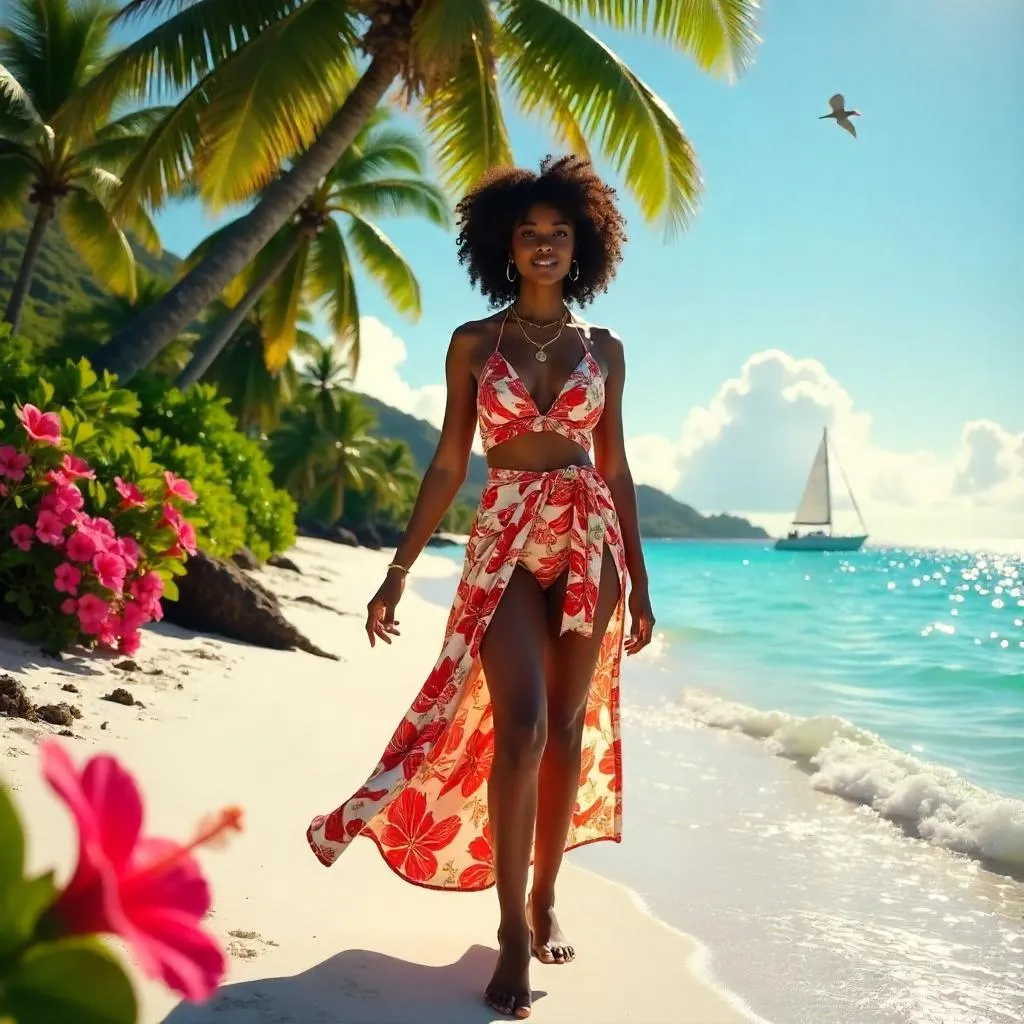 Stylish Black Girl in a Tropical Paradise