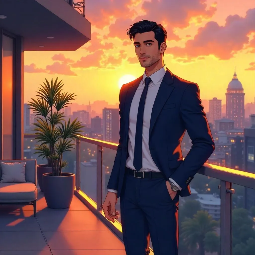 Latino Professional on a Terrace – Anime Portrait