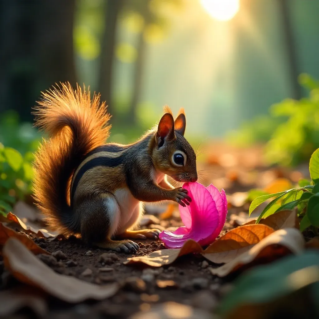 Squirrel Among Vibrant Blooms in Purbasthali