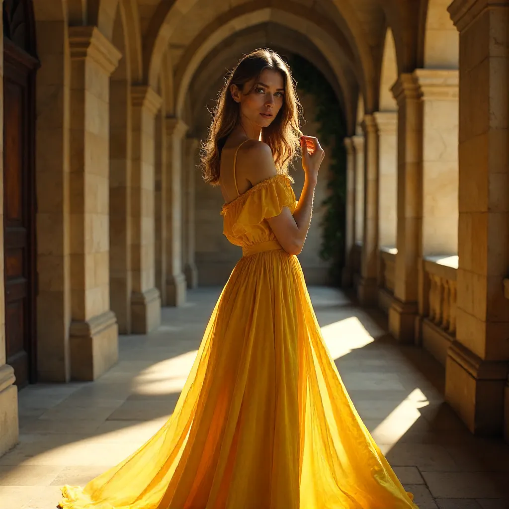 Chiaroscuro in Yellow: Fashion Portrait Among Ruins