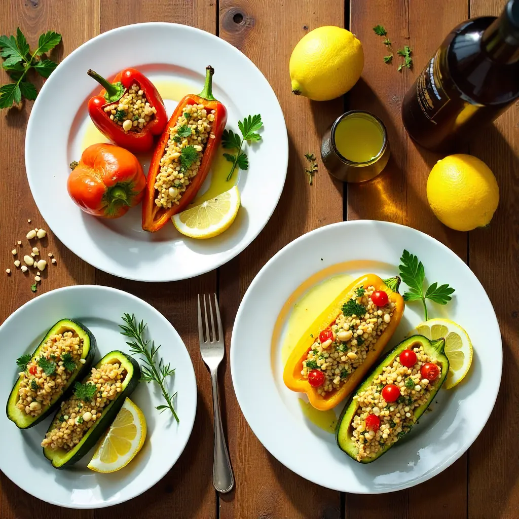 Overhead Mediterranean Stuffed Vegetables with Lemon