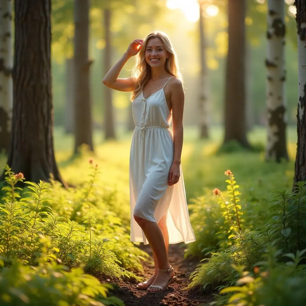 Cheerful Forest Portrait of a White Woman