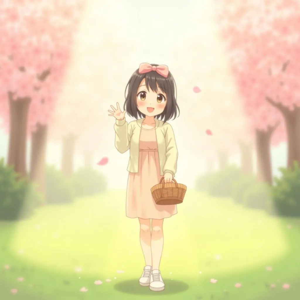 Cheerful Anime Girl in a Park