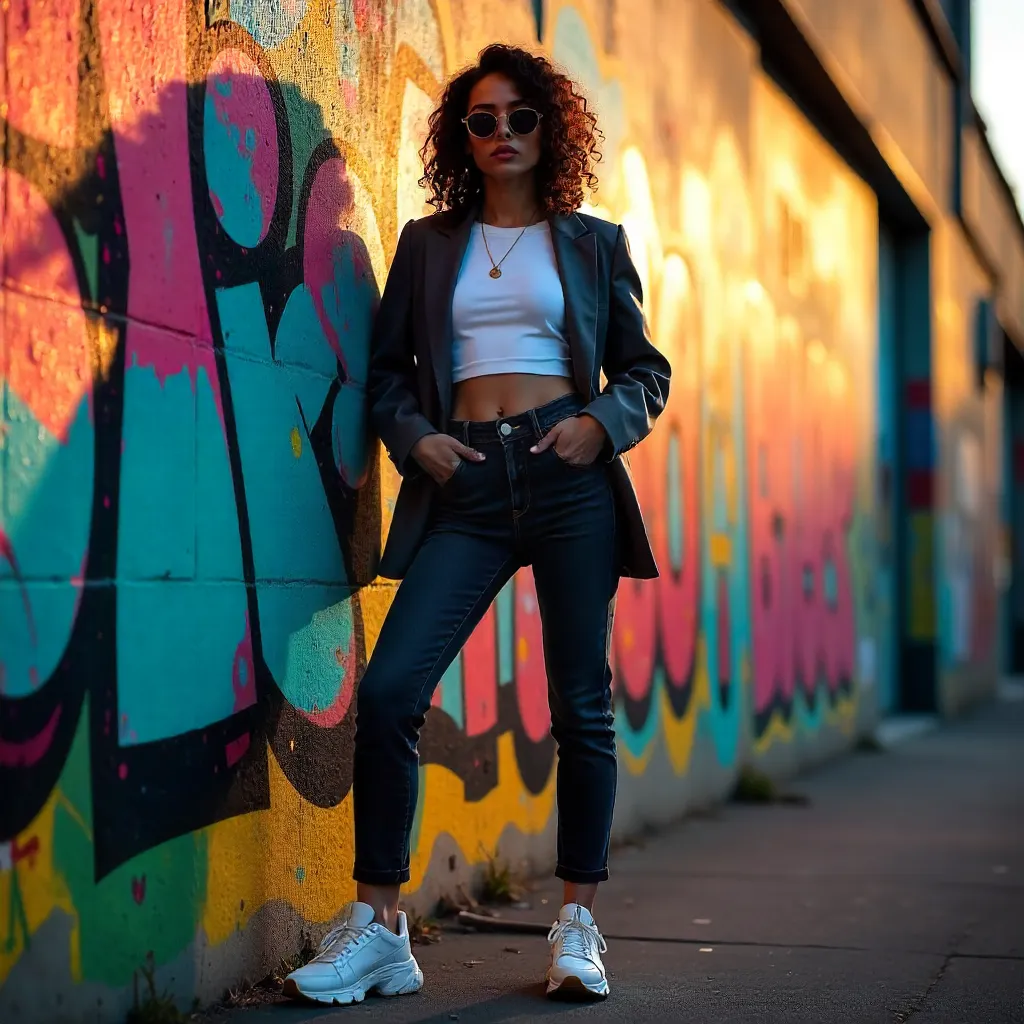 Confident Streetwear Woman by Graffiti Backdrop
