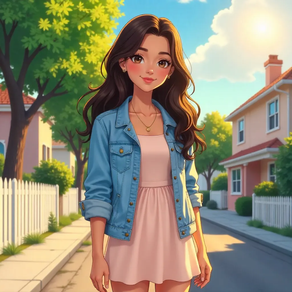 Latina Woman in Suburban Anime Scene