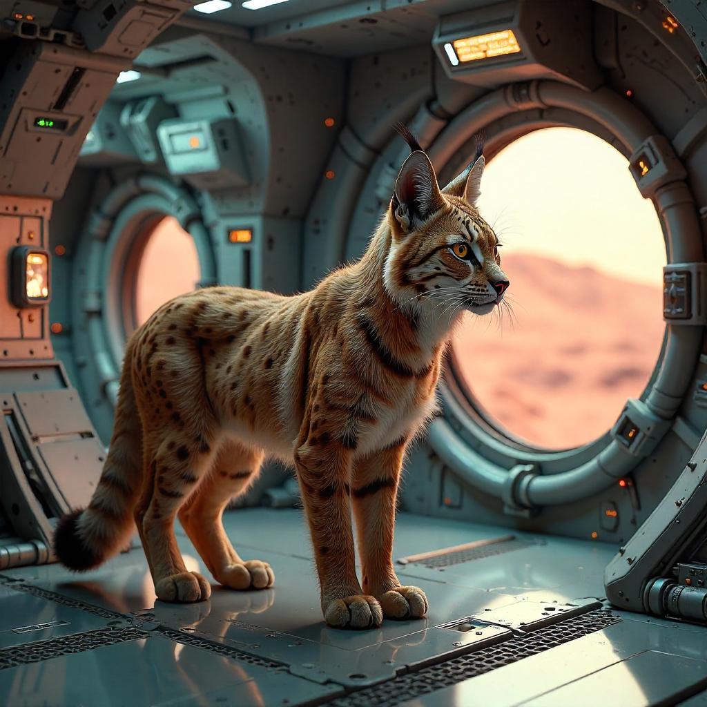 Photoreal Lynx in a Martian Base Interior