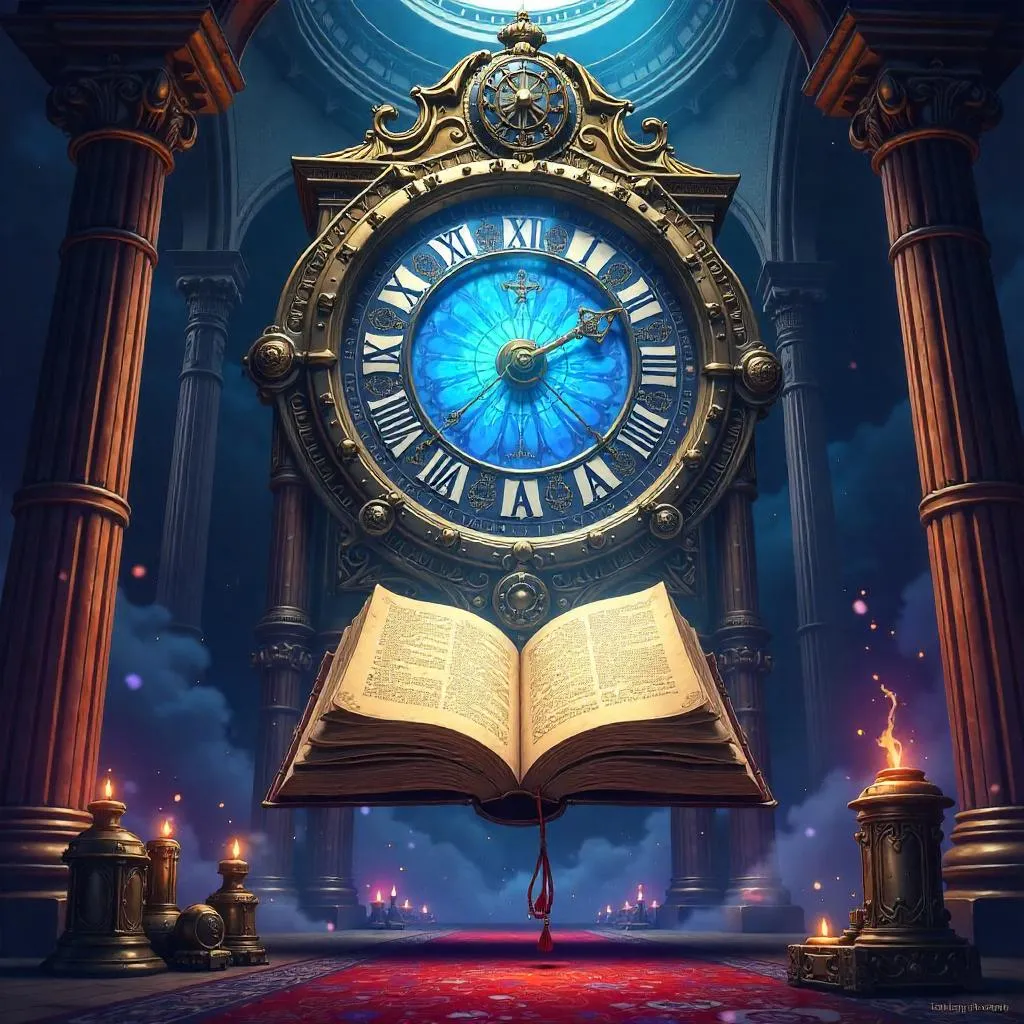 Mystical Tome Within a Giant Clock (Anime Style)