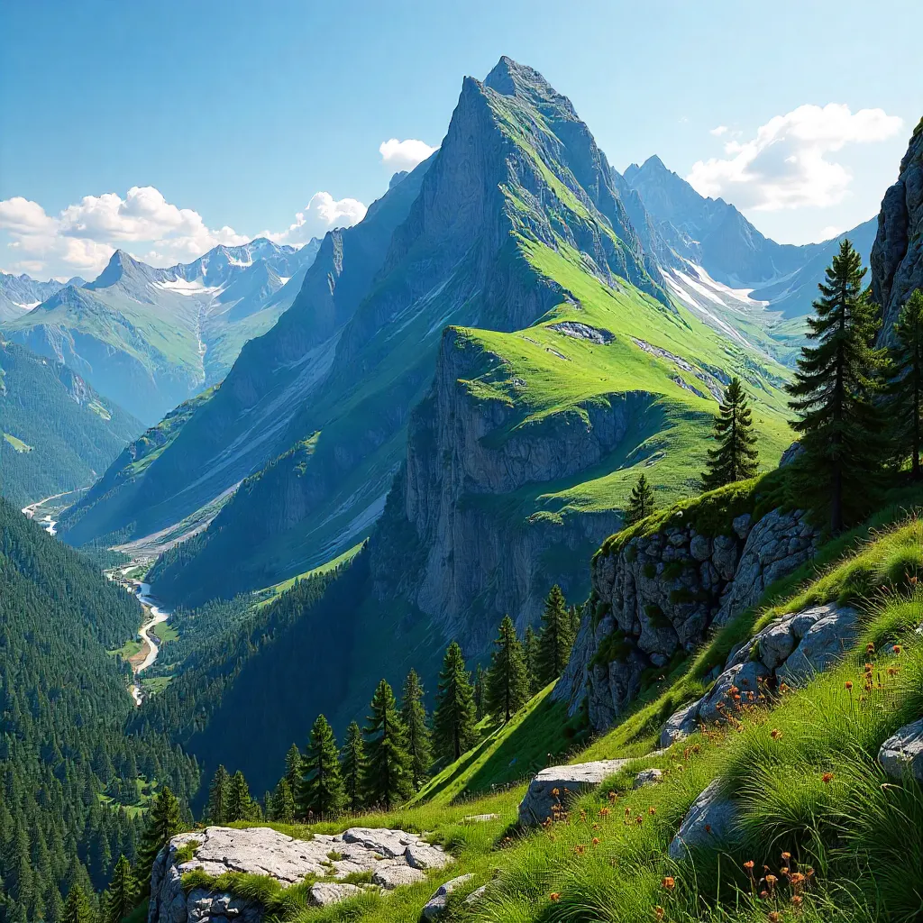 Emerald Peak Above Rugged Cliffs