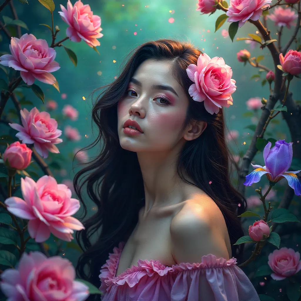 Surreal Bloom Portrait in a Mystical Garden