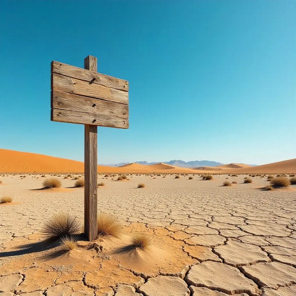 Solitary Wooden Signpost in a Tranquil Desert