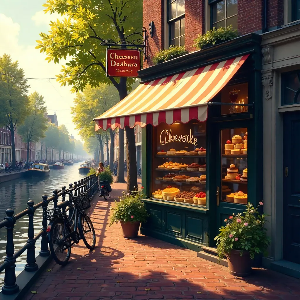 Quaint Cheesecake Shopfront in Amsterdam's Historic Streets