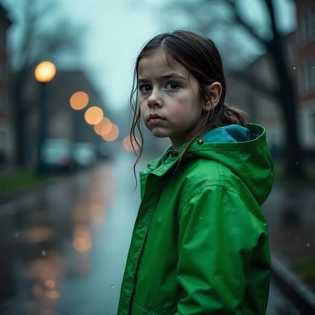 Rainy Resolve: Girl in a Green Raincoat