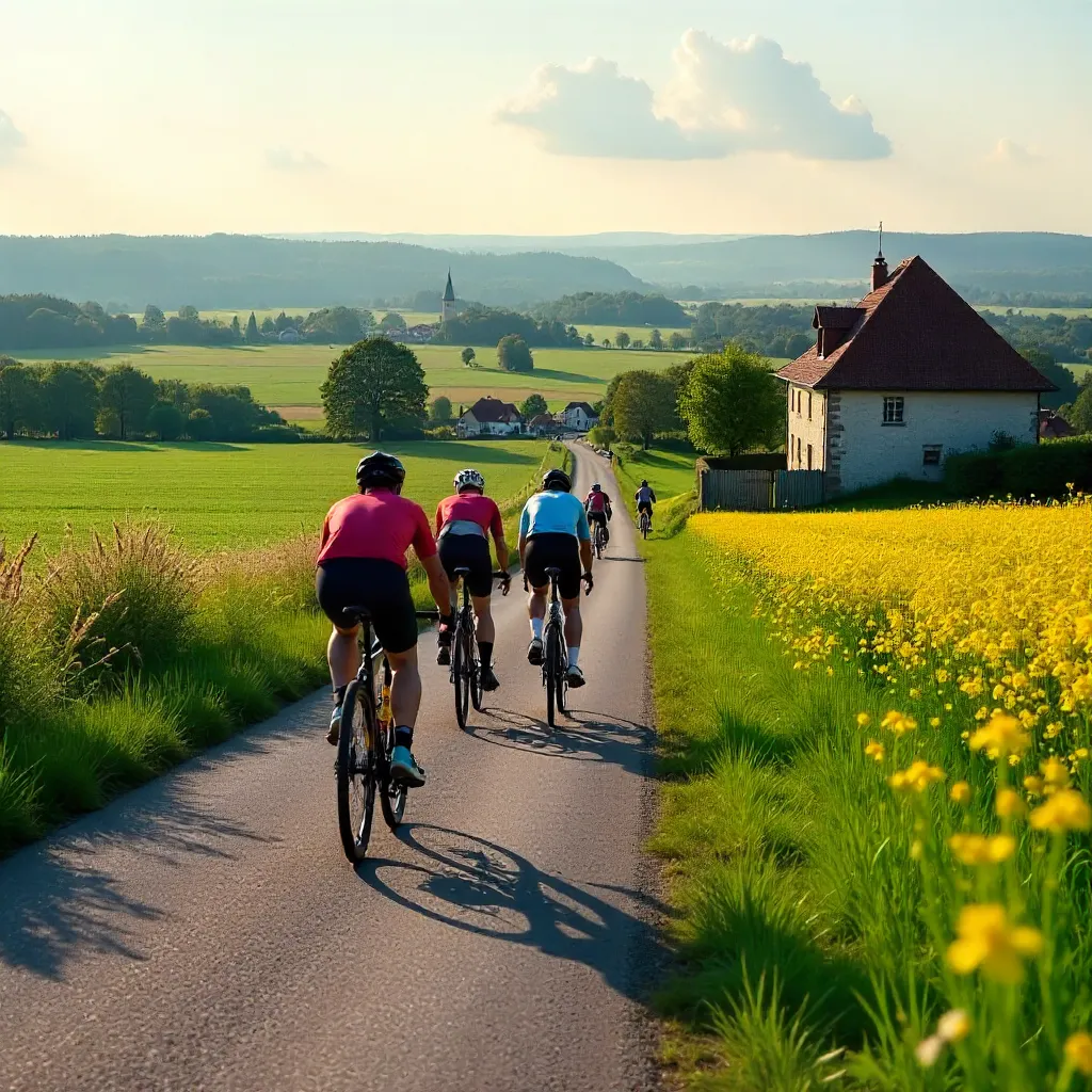 Group Cycling Through Andernach's Picturesque Fields