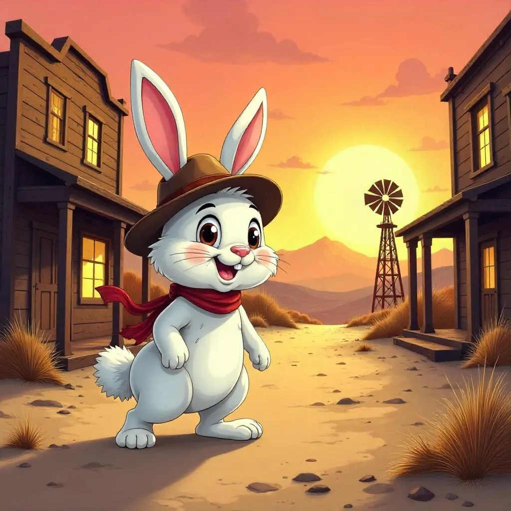 Cartoon Rabbit in a Desert Ghost Town