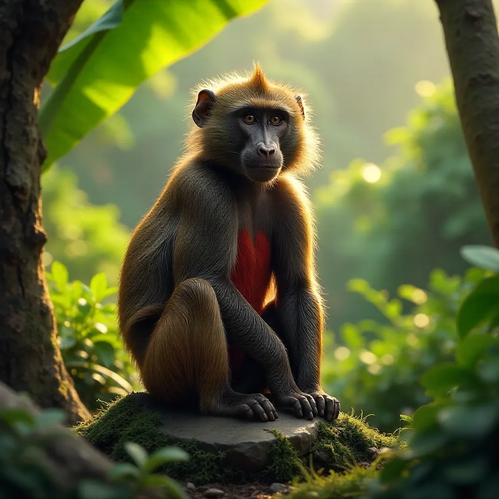 Regal Gelada on a Rock in Lush Green Habitat