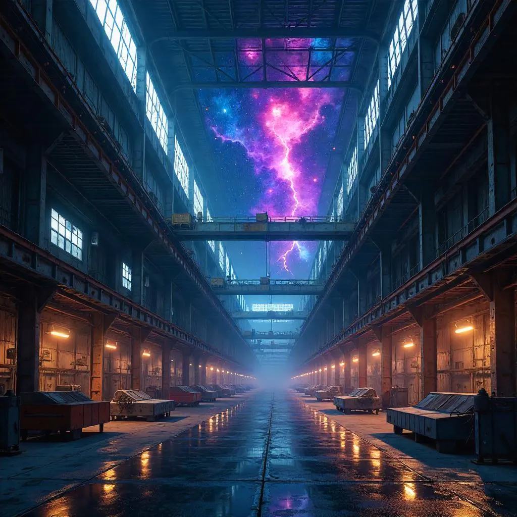 Nebula Spilling into a Modern Factory